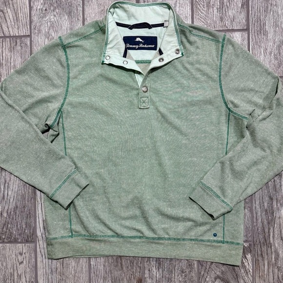 Tommy Bahama Ocean Mist SnapMock Sweatshirt Men Green Long Sleeve Pullover Large - Picture 2 of 14